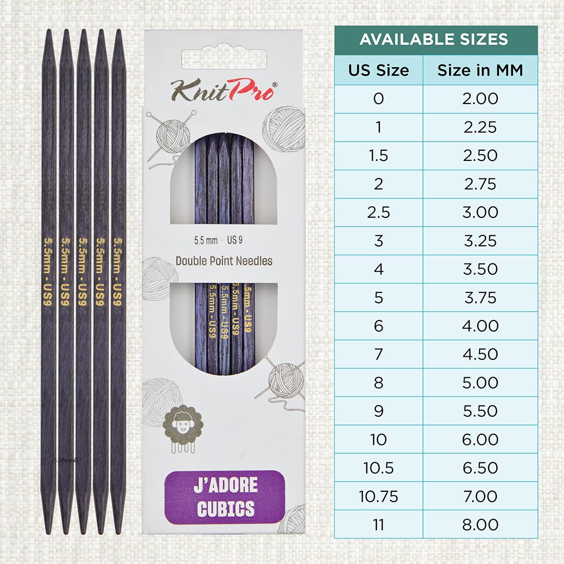 KnitPro J’Adore Cubics Double Pointed Needles 6" (15cm), Lavender, 5.50mm - Image 4
