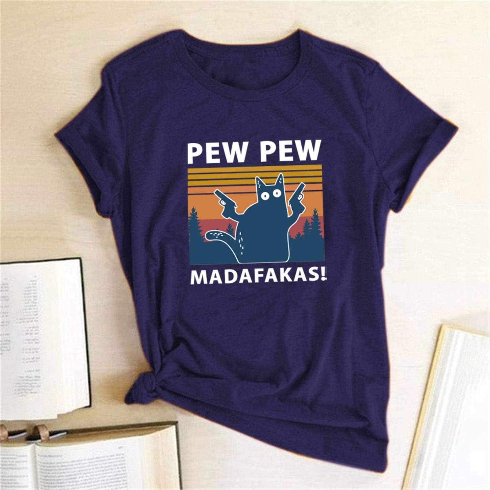 Pew Pew Madafakas Print T-shirts Women Summer2020 Graphic Tees Funny Shirts Forwomantshirts Loose Crew Neck Harajuku Tops