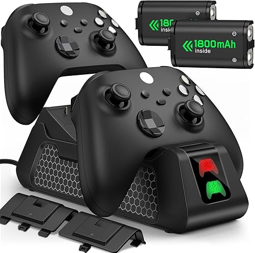 Estación de carga para Xbox One Controller Paquetes de baterías recargables para Xbox, 2x4320mWh(2x1800mAh) Baterías recargables para Xbox Series XS