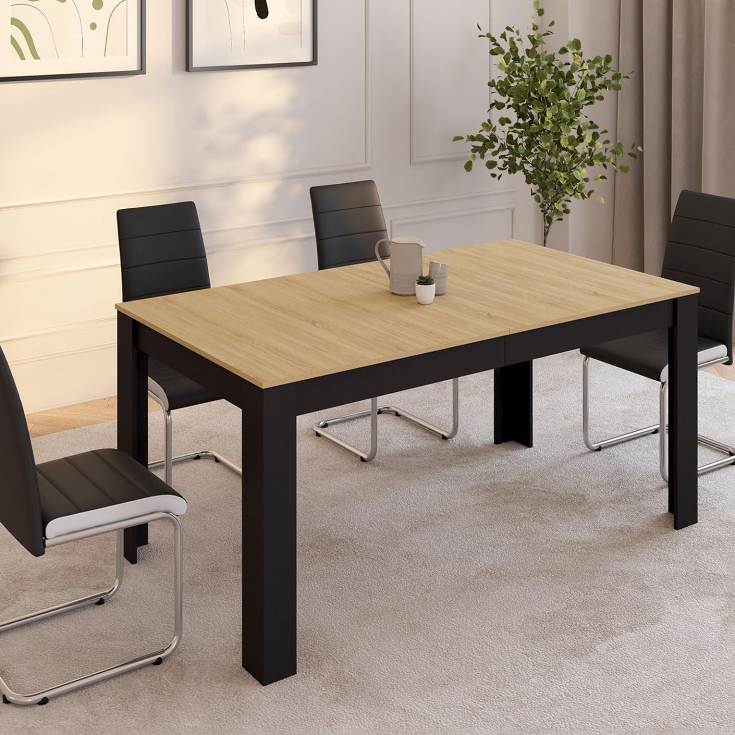 IDMarket - Tavolo da pranzo rettangolare ROZY 4-8 Persone Nero Piano in legno di faggio 160-200 cm
