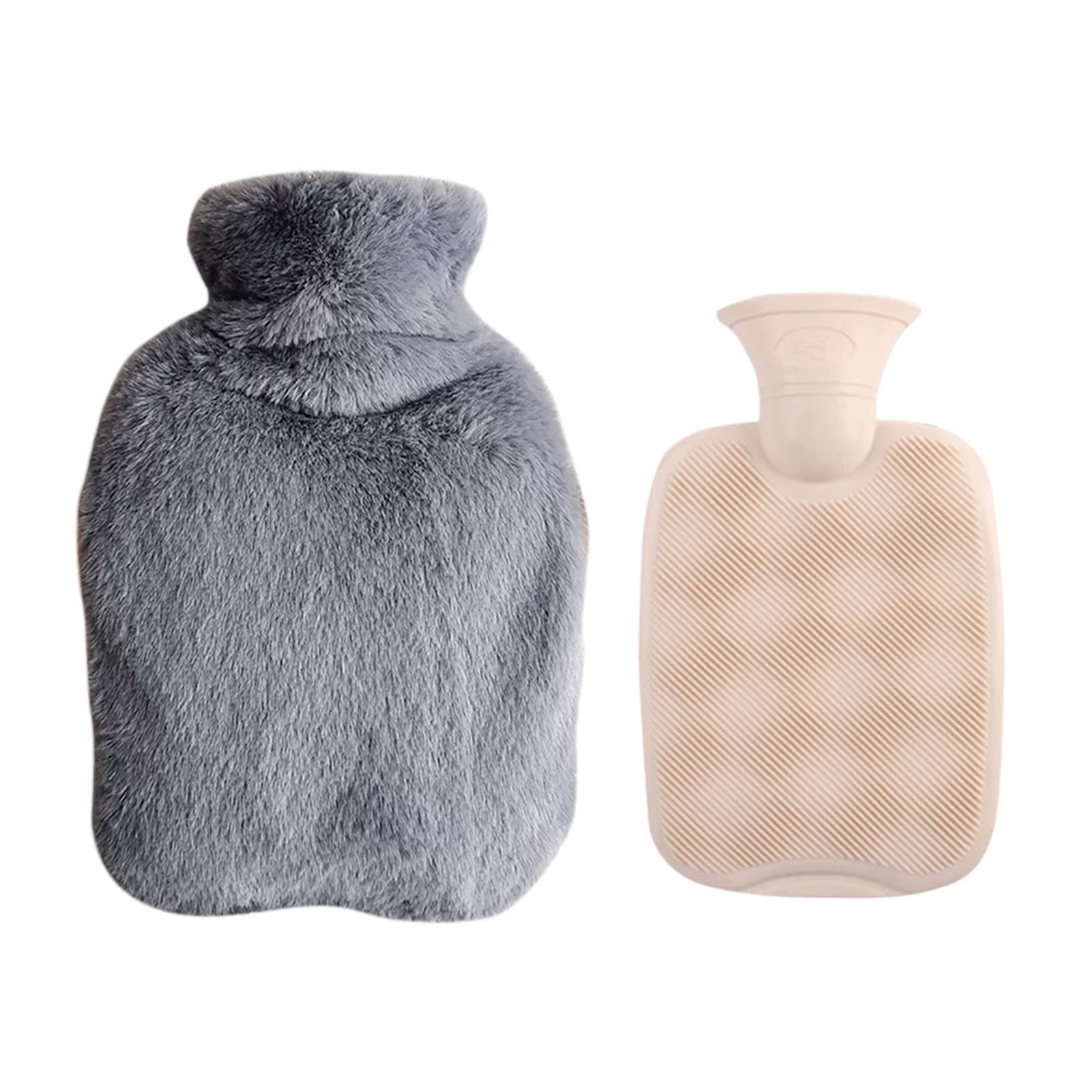 Hot Water Bottle with Soft Cover, 1 Litre Bed Bottle Cold Protection Hand Warmer for Children and Adults (Dark Grey)