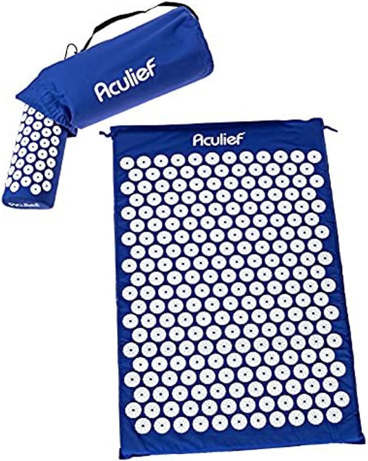 Acupressure Mat and Pillow - Massage Mat Set - Stress and Pain Relief and Relaxation for Total Body Use - at Home and On-The-Go Use - 7000 Acupressure Points (Dark Blue)