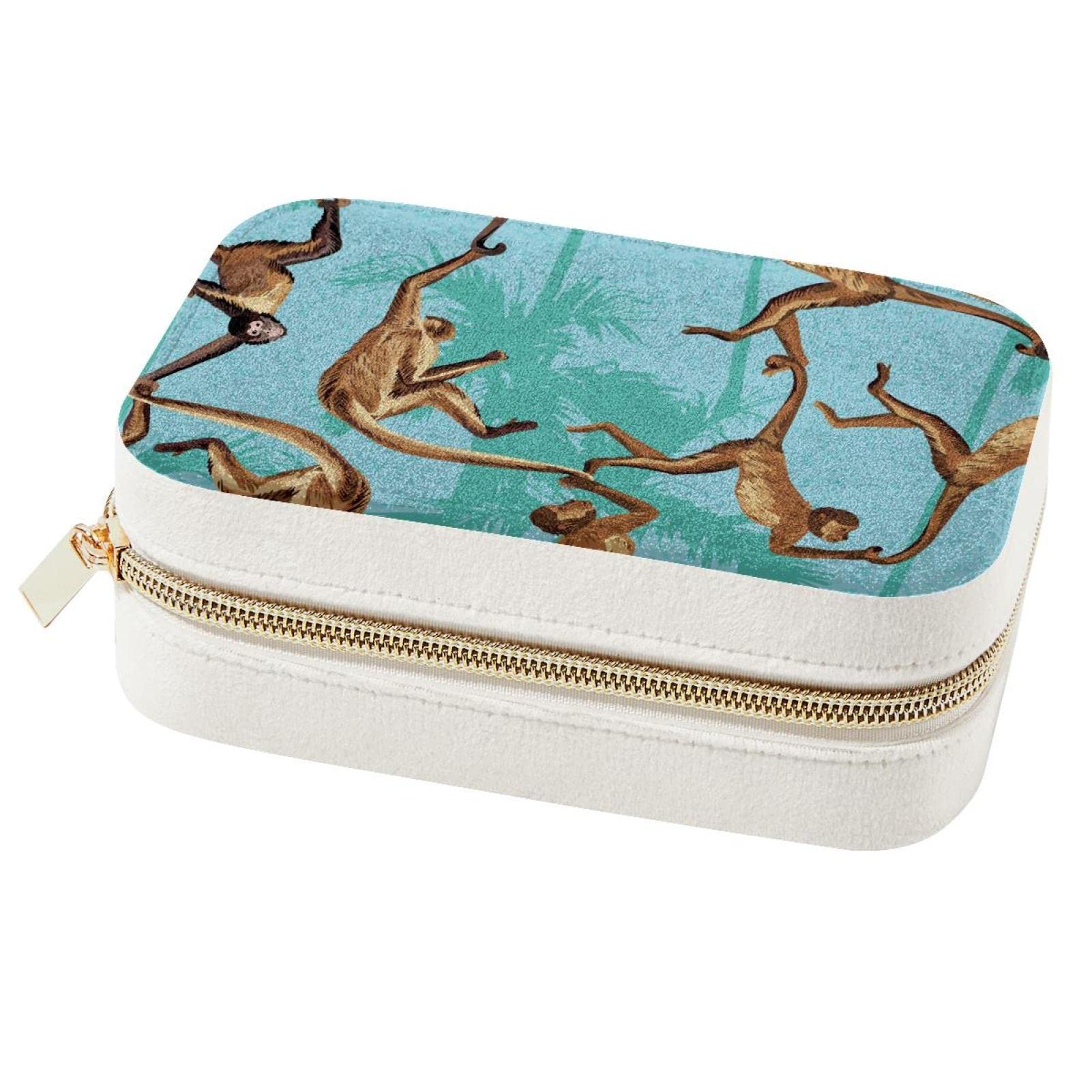 Boîte à bijoux de voyage Monkey Jungle portable : écrin chic pour bagues et boucles d'oreilles
