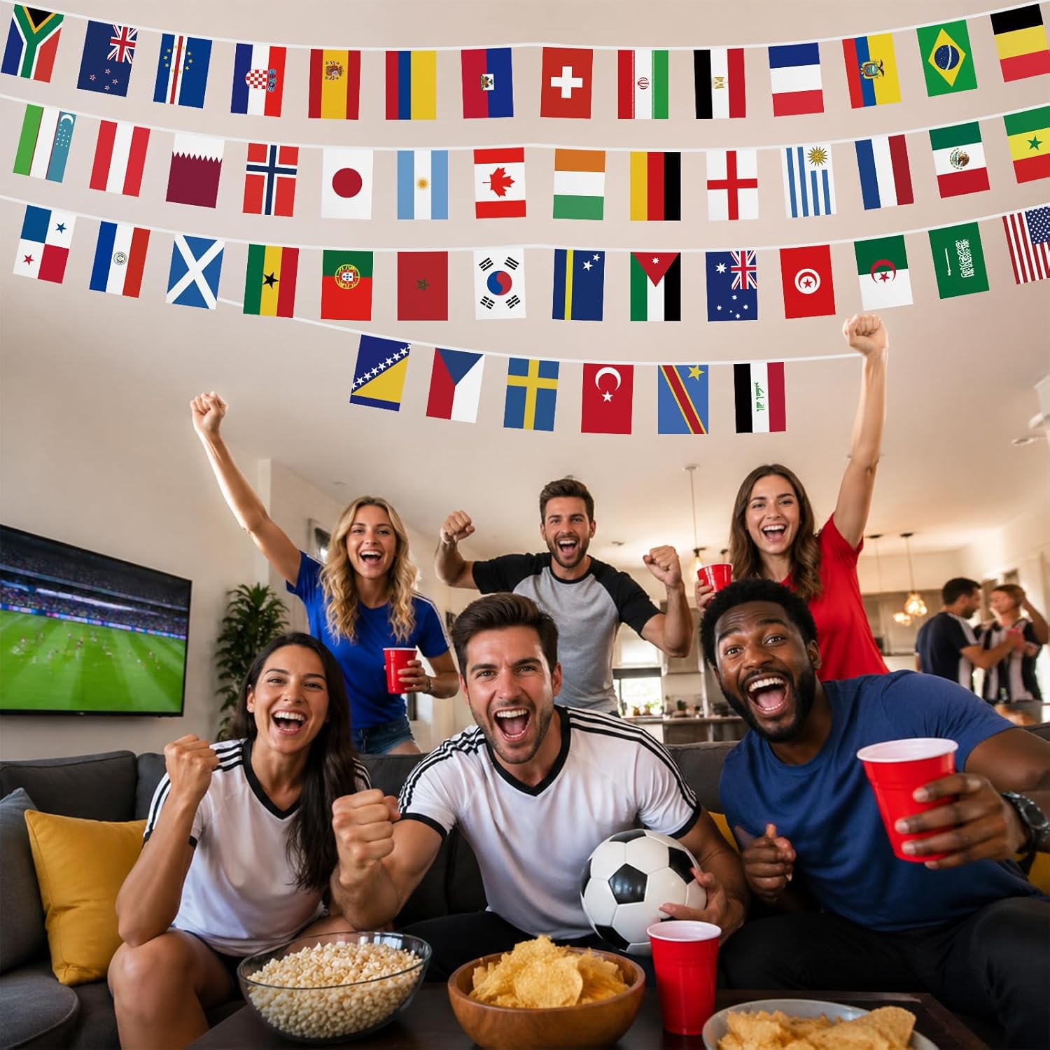2026 - Bandiere mondiali, catena 48 paesi per 2026 Coppa del Mondo 2026, 14 m, decorazione per la visualizzazione pubblica, giardino, bar, tifosi della Coppa del Mondo