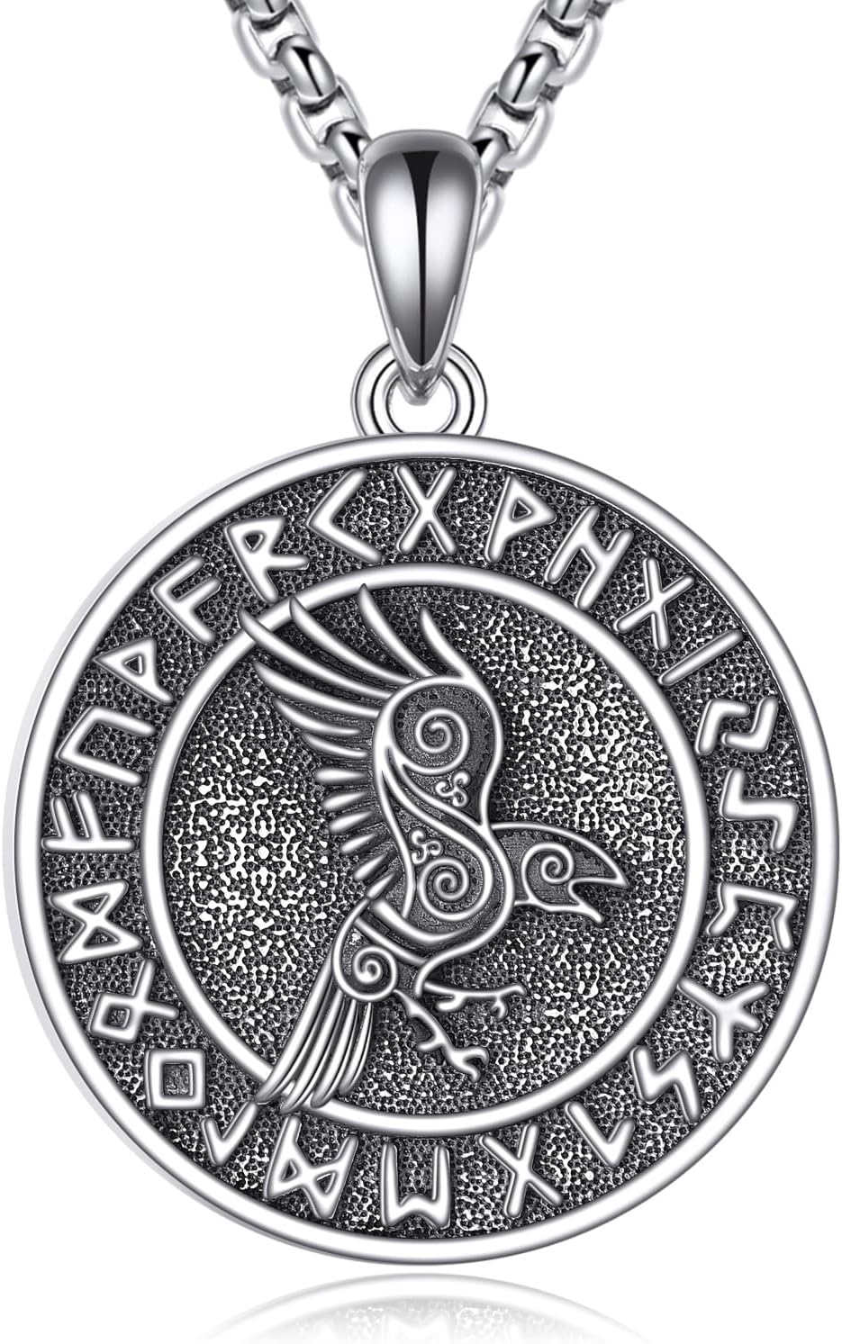 ZPMMPZ Viking Necklace 925 Sterling Silver Raven Medallion Pendant Gothic Jewelry Gifts for Men