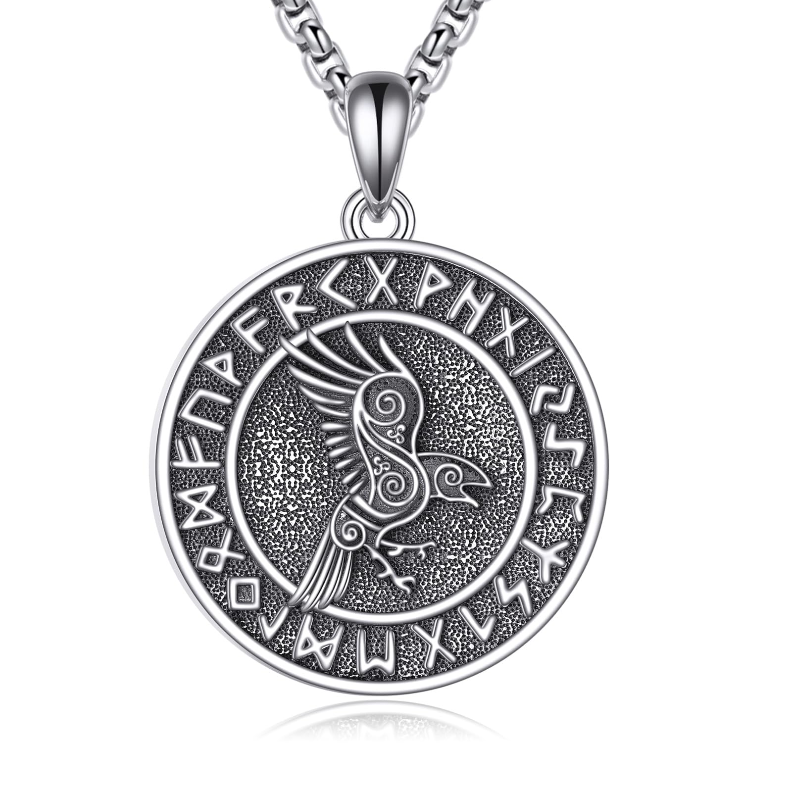 ZPMMPZ Viking Necklace 925 Sterling Silver Raven Medallion Pendant Gothic Jewelry Gifts for Men
