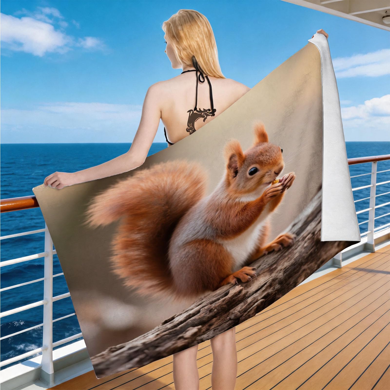 Hongduo Microfiber Quick Dry Beach Towel Squirrel, 3D Nature Beach Towels Absorbent Fast Drying Bath Towels, Travel Camping Gym Swimming Bathroom (90x180cm)