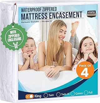 King Size Mattress Protector Zippered (Pack of 4), 100% Waterproof Bed Bug and Dust Mite Proof Mattress Encasement, Absorbent 6 Sided Mattress Cover by Utopia Bedding