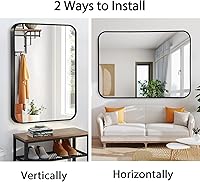 Vista 7 de Espejo de pared negro de 22 x 30 pulgadas para baño, espejo con marco de metal cepillado con esquina redondeada, espejo rectangular de tocador