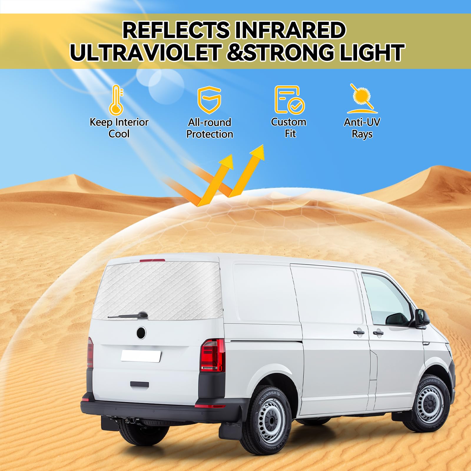 Copertura del Parabrezza del Portellone Posteriore Sostituzione per VW T5 T6 T6.1 California, Copertura Avvolgente del lunotto Posteriore lusso 600D impermeabile con foro per Tergicristallo, Argento