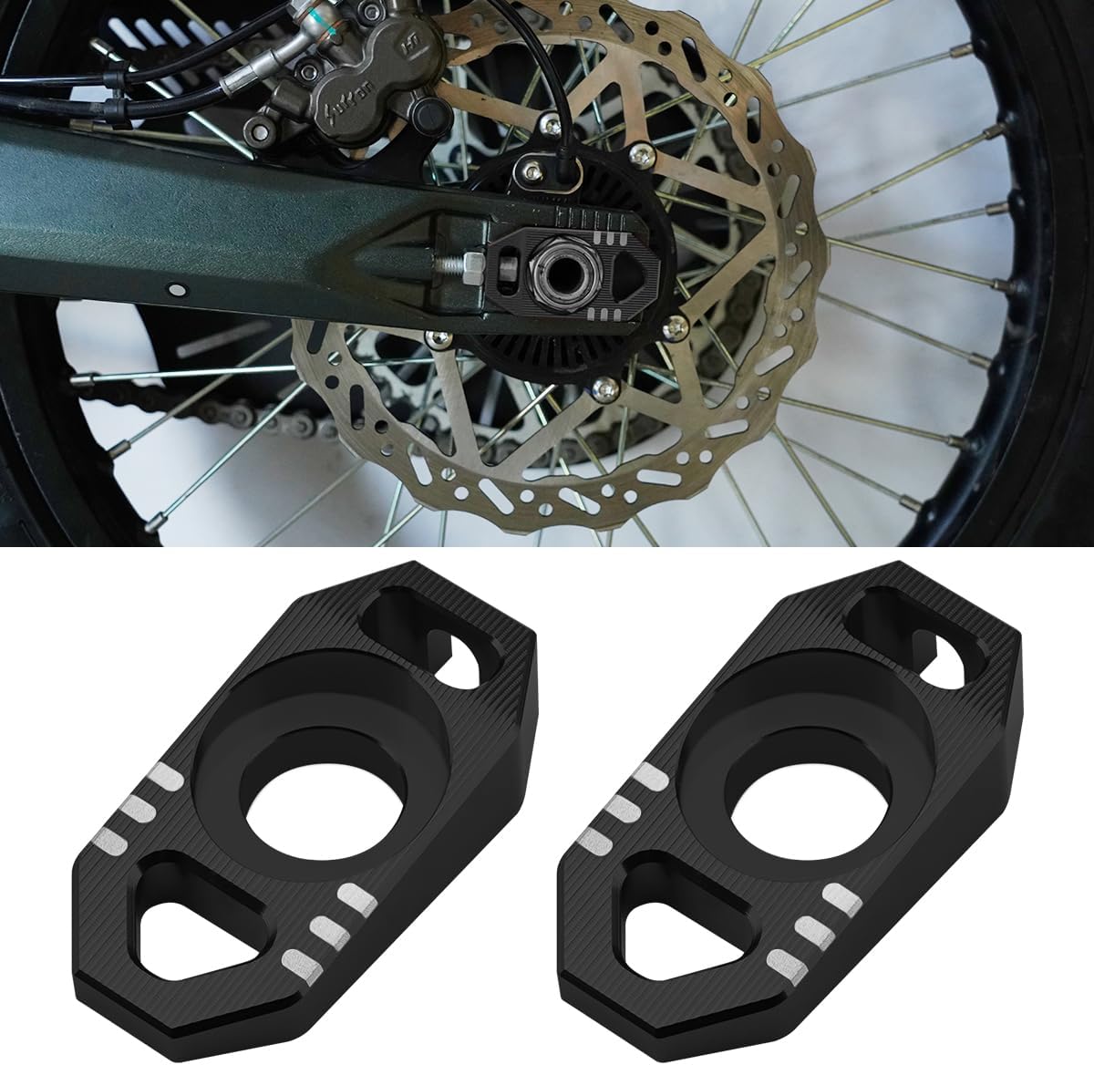 Chain Adjuster Tensioner Fit For Sur-Ron Ultra Bee, CNC Aluminum Chain Alxe Adjuster, High Toughness Rear Wheel Position Adjustment Blocks, Electric Dirt Bike Accessoires For Sur-Ron (Black)