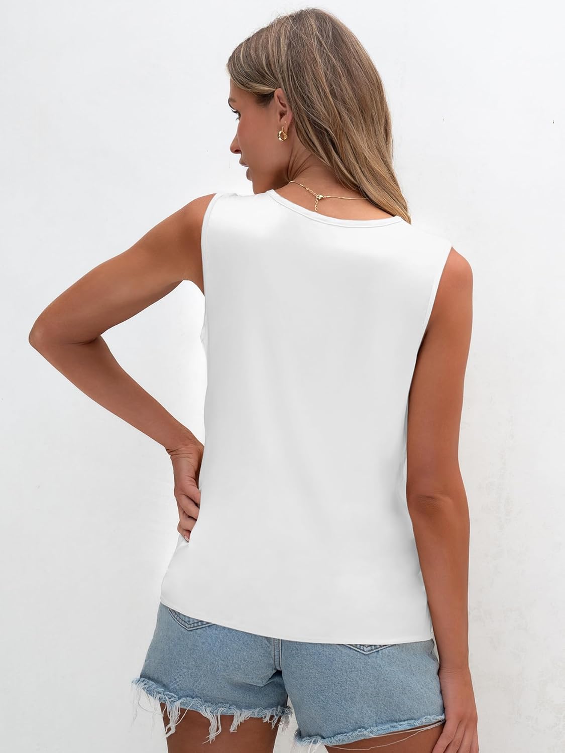 TAKEYAL レディース 夏 サテン タンクトップ Vネック ノースリーブ ドレッシーシャツ カジュアル ルーズ チュニック トッ