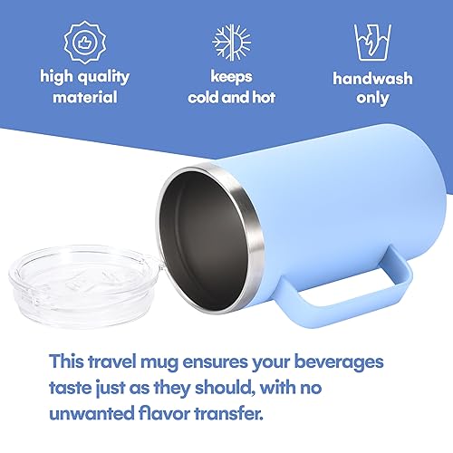 Miniatura 3 de HYDRATE Vaso con asa de 24 onzas, taza de café azul claro pastel, taza de viaje reutilizable, de acero inoxidable, sin BPA y sin toxinas, con