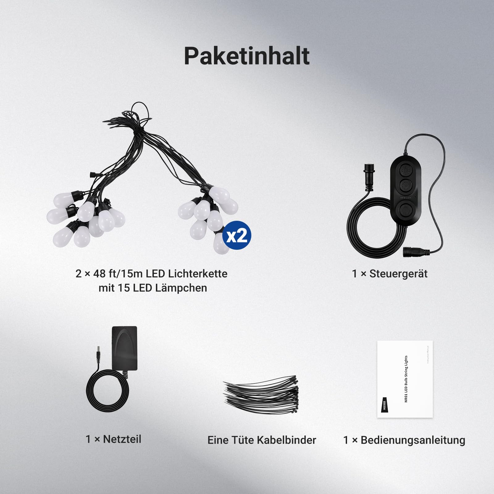 NEEWER 96ft Außen Lichterkette, App steuerbar, Smart AI RGB IC, zum Aufhängen im Freien, warmweiß, Beleuchtung für Terrasse, Balkon und Garten, wasserdicht (IP65), kompatibel mit Alexa Google, NR01