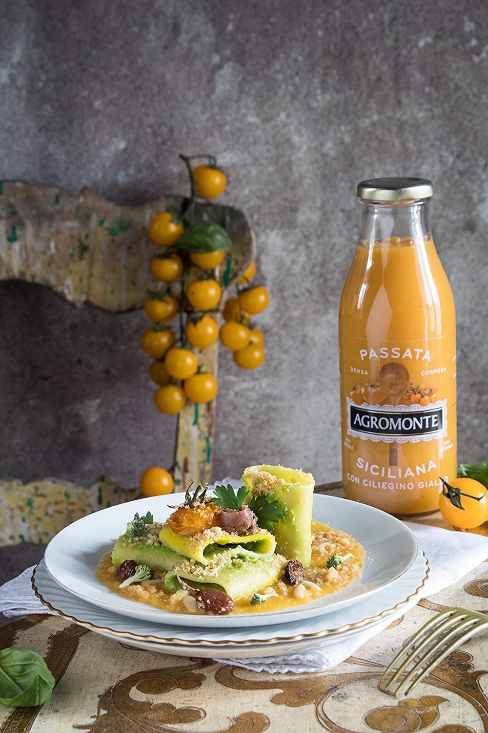 Agromonte Passata di Pomodoro e Ciliegino Giallo puré de tomate y salsa de tomate de cereza amarilla de tomate salsa de tomate de 520 g