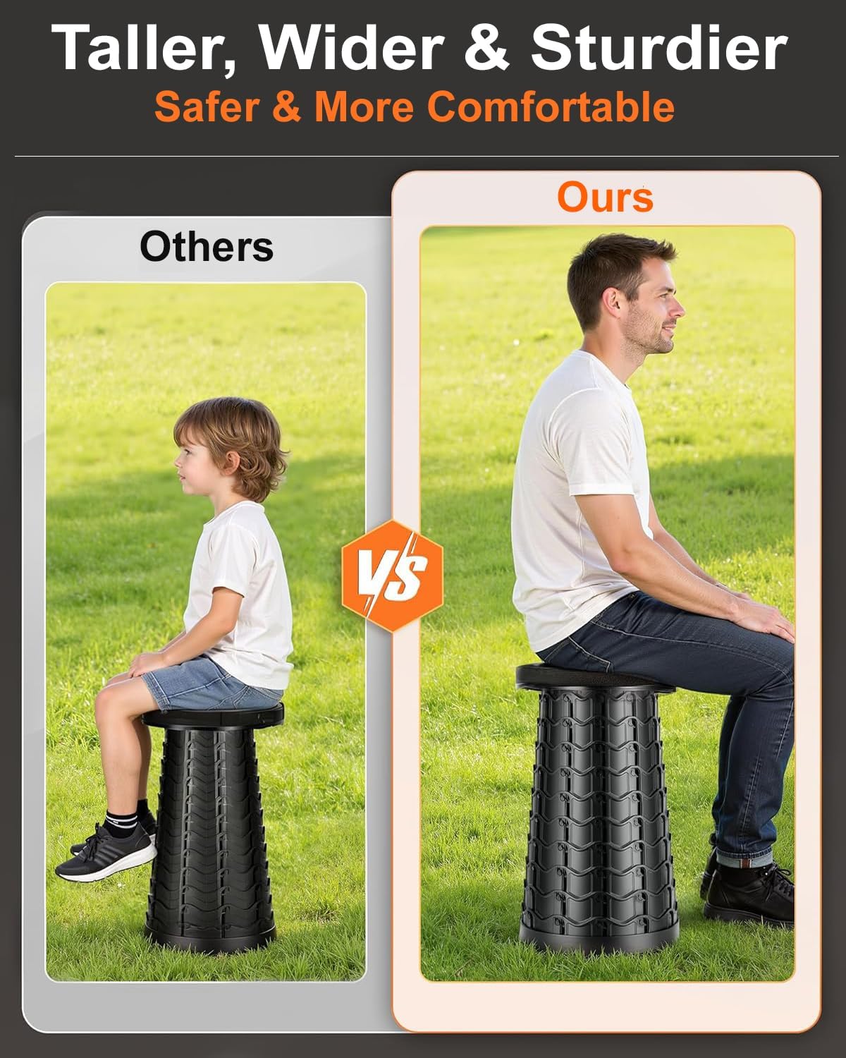 2026 Upgraded Collapsible Stool Extra Large Sturdy Portable Seat Telescoping Folding Chair for Camping Travel - XXL