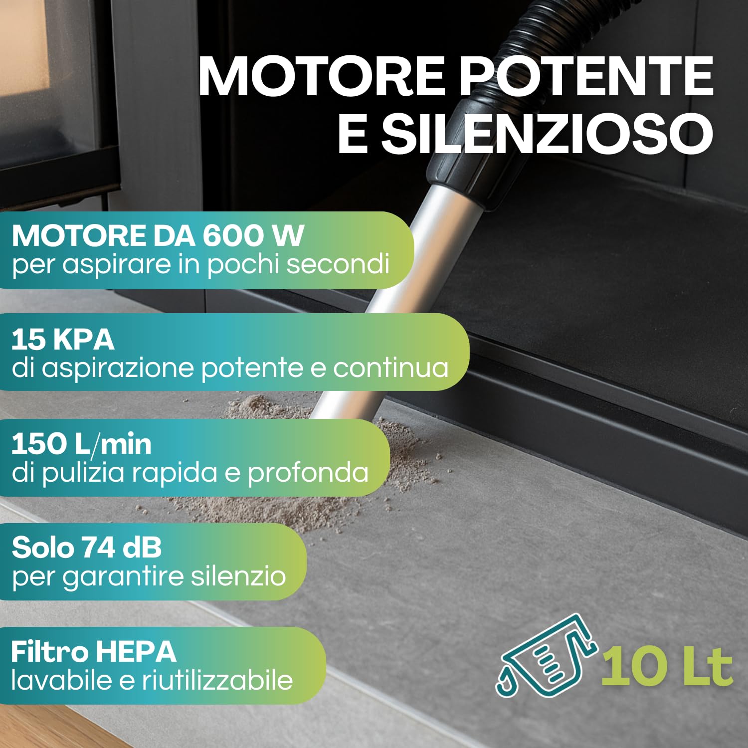 Paluplus Aspiracenere con Funzione Soffiante, Aspiratore con Filtro HEPA, Tubo da 80 cm e Bocchetta in Alluminio da 23 cm, per Pulizia Camini, Stufe a Pellet e BBQ, Potenza 600W -098M -3,13 (10 Litri)