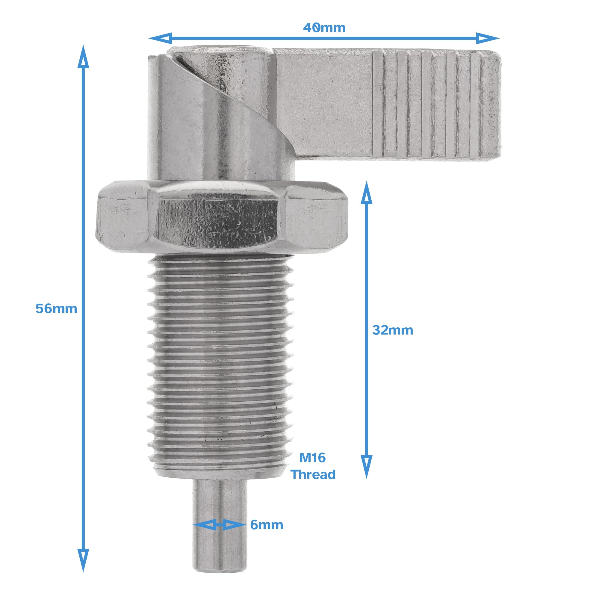 HALLMERS M16 x 1.5 x 32mm Thread 6mm Pin Diameter Lever Indexing Spring Plunger with Stop Notch - Stainless Steel L-Shaped Retractable Locking Bolt Knob Threaded Index Mechanism Accessory Tool