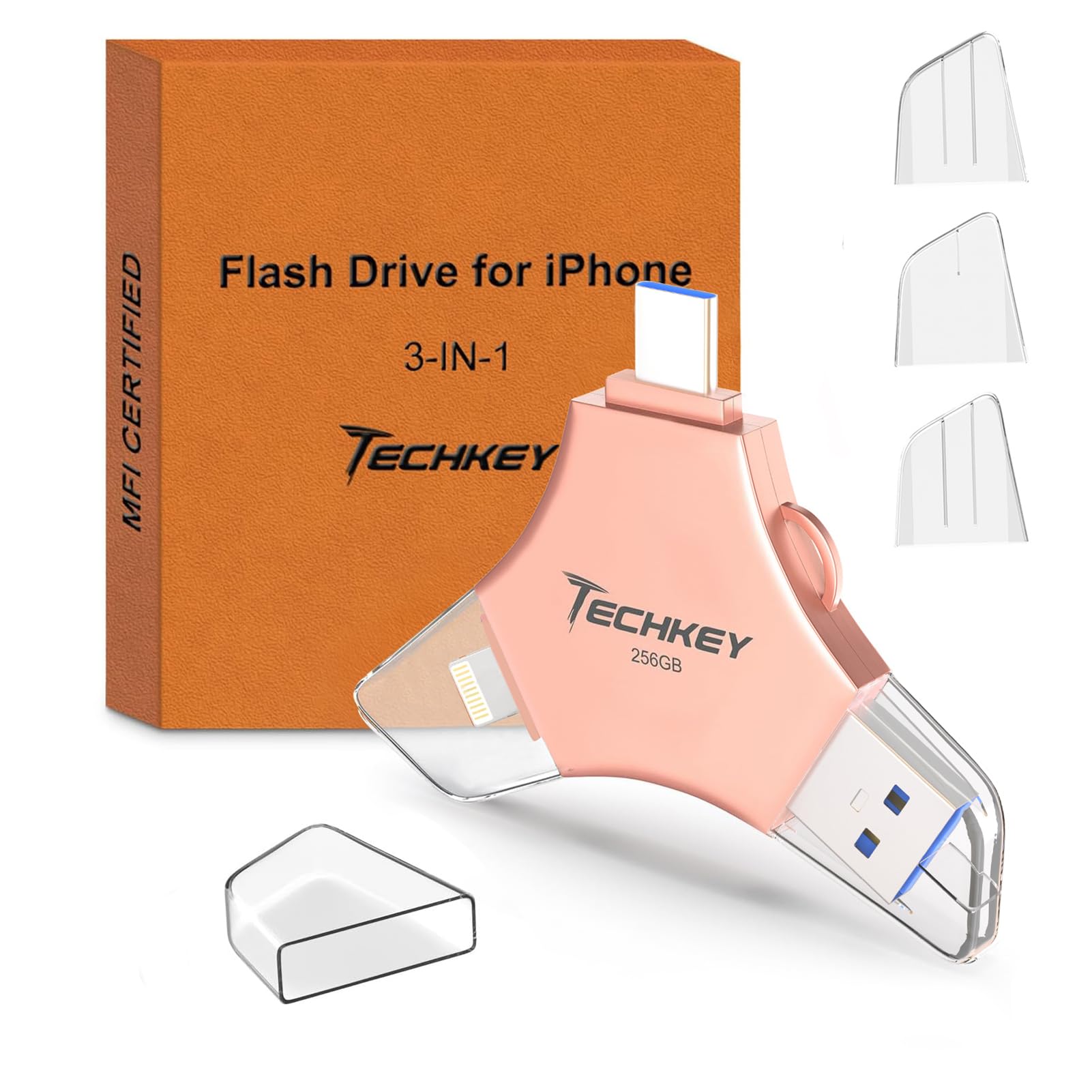 Unidad flash certificada MFi para iPhone iPad de 256 GB, memoria externa 3 en 1, almacenamiento de fotos para imágenes, vídeos, ahorro de datos, copia de seguridad, USB 3.0 de alta velocidad, pulgar