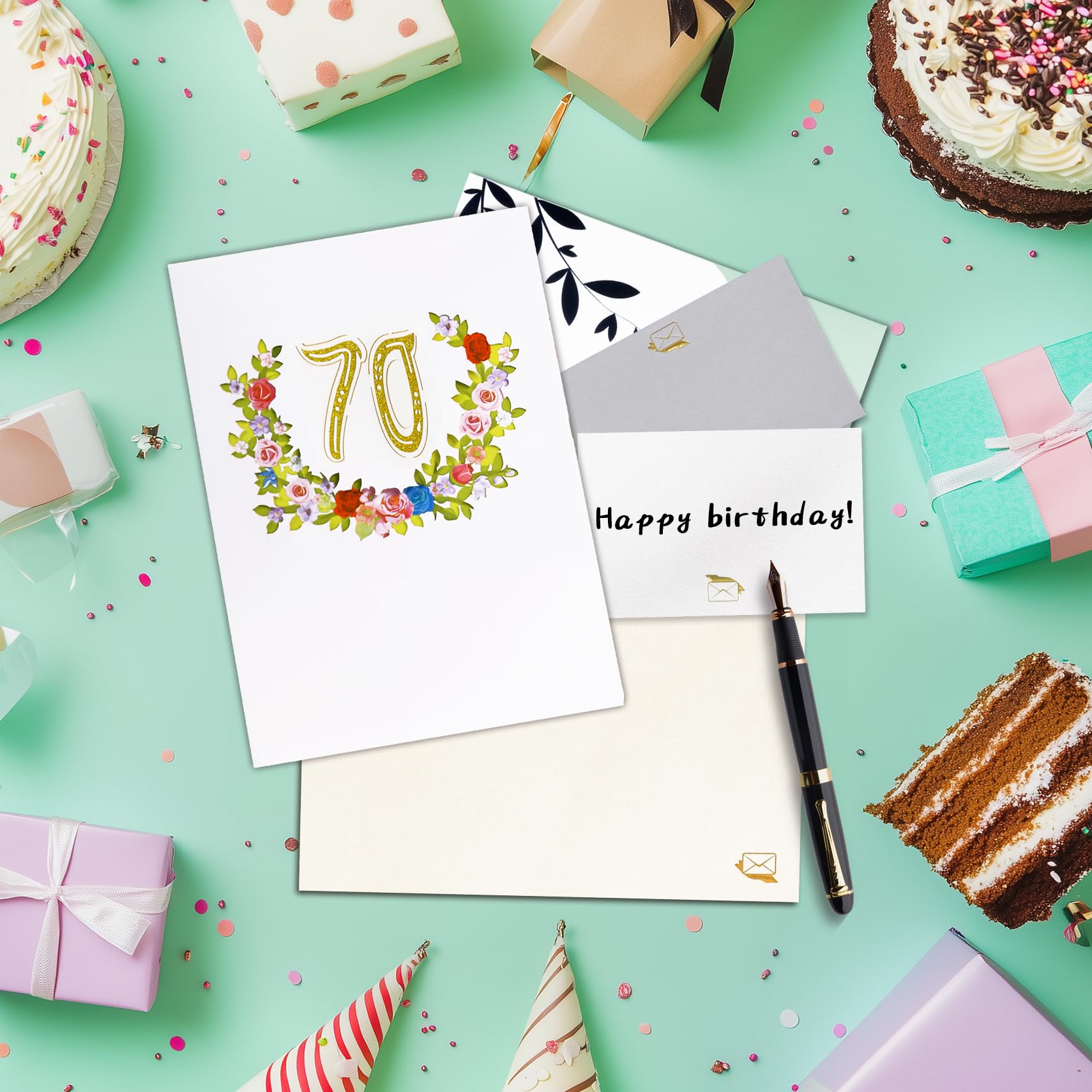 Tarjeta De Felicitación De 70 Cumpleaños - Diseño Divertido Con Cápsulas De Té Coloridas | Postal Aniversario Para Hito