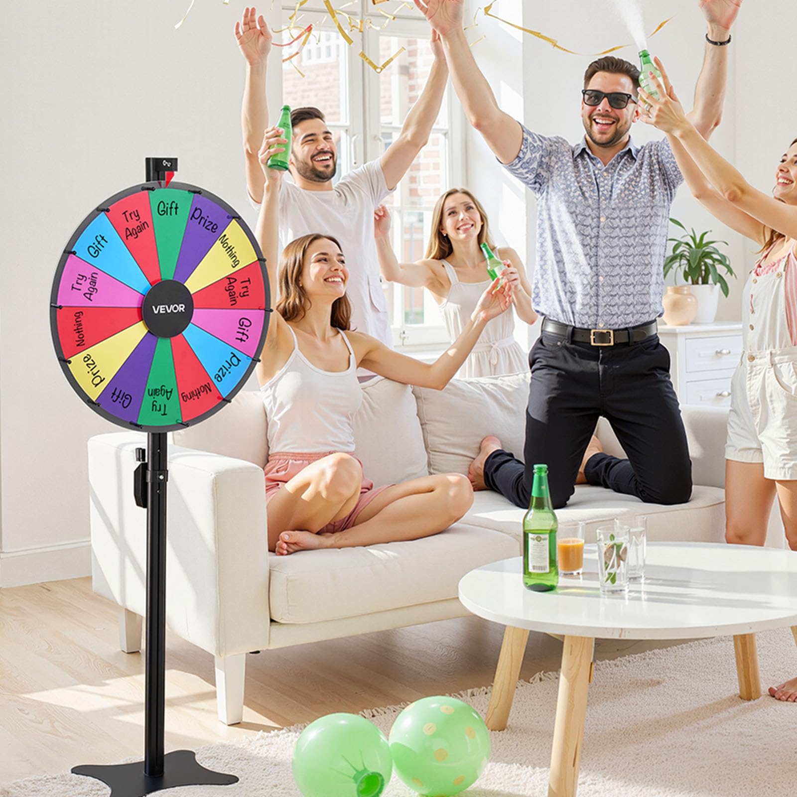 VEVOR Ruota dei Premi Girevole da 610 mm, Ruota Girevole a 14 Slot con Supporto, Altezza Regolabile, Roulette Win Fortune con Cancellabile a Secco e 2 Pennarelli, 6 Colori, per Feste, Pub, Carnevale
