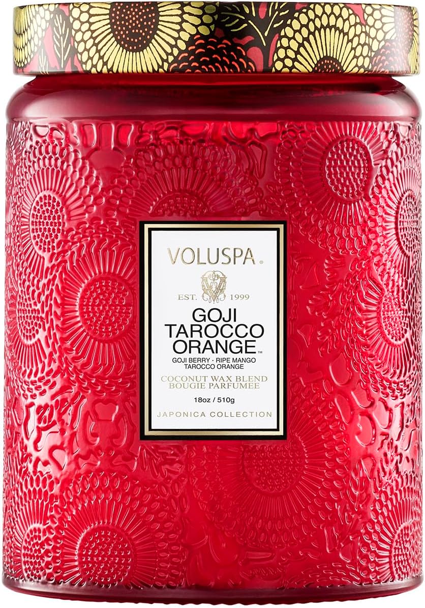Voluspa Goji Tarocco Orange Large Embossed Glass Jar Candle, 16 ounces