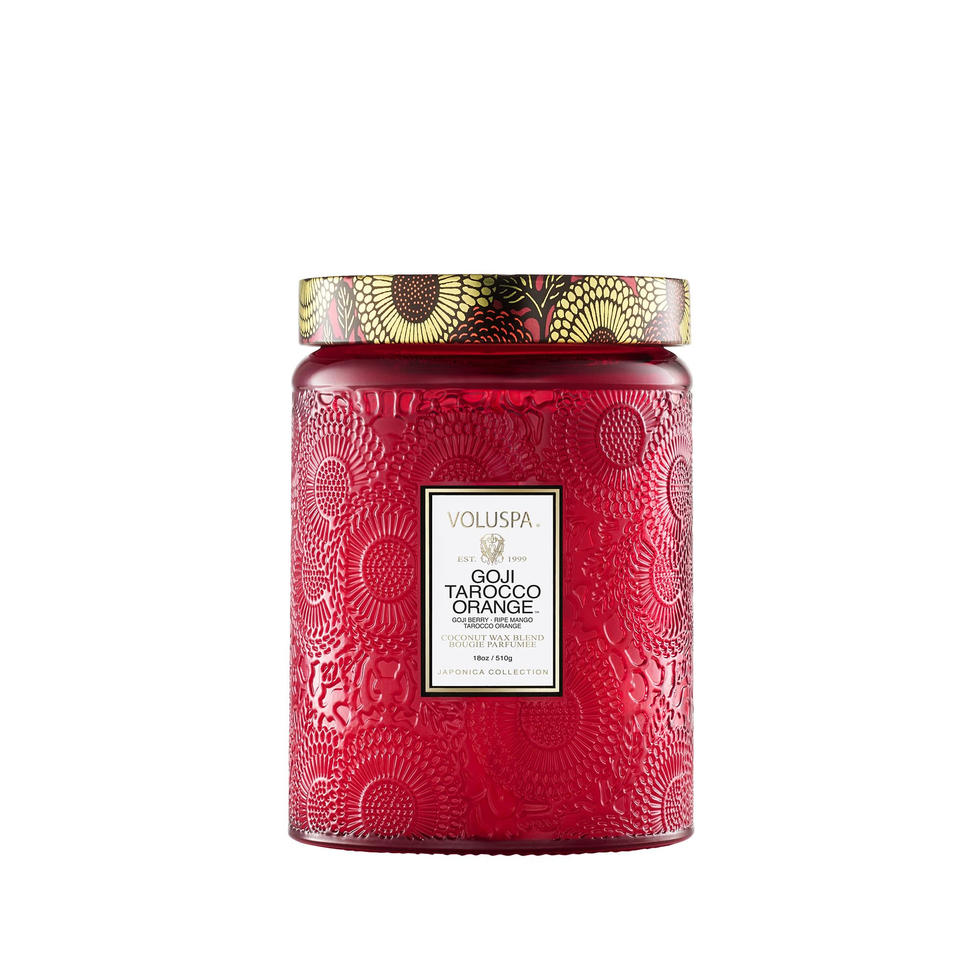 Voluspa Goji Tarocco Orange Large Embossed Glass Jar Candle, 16 ounces