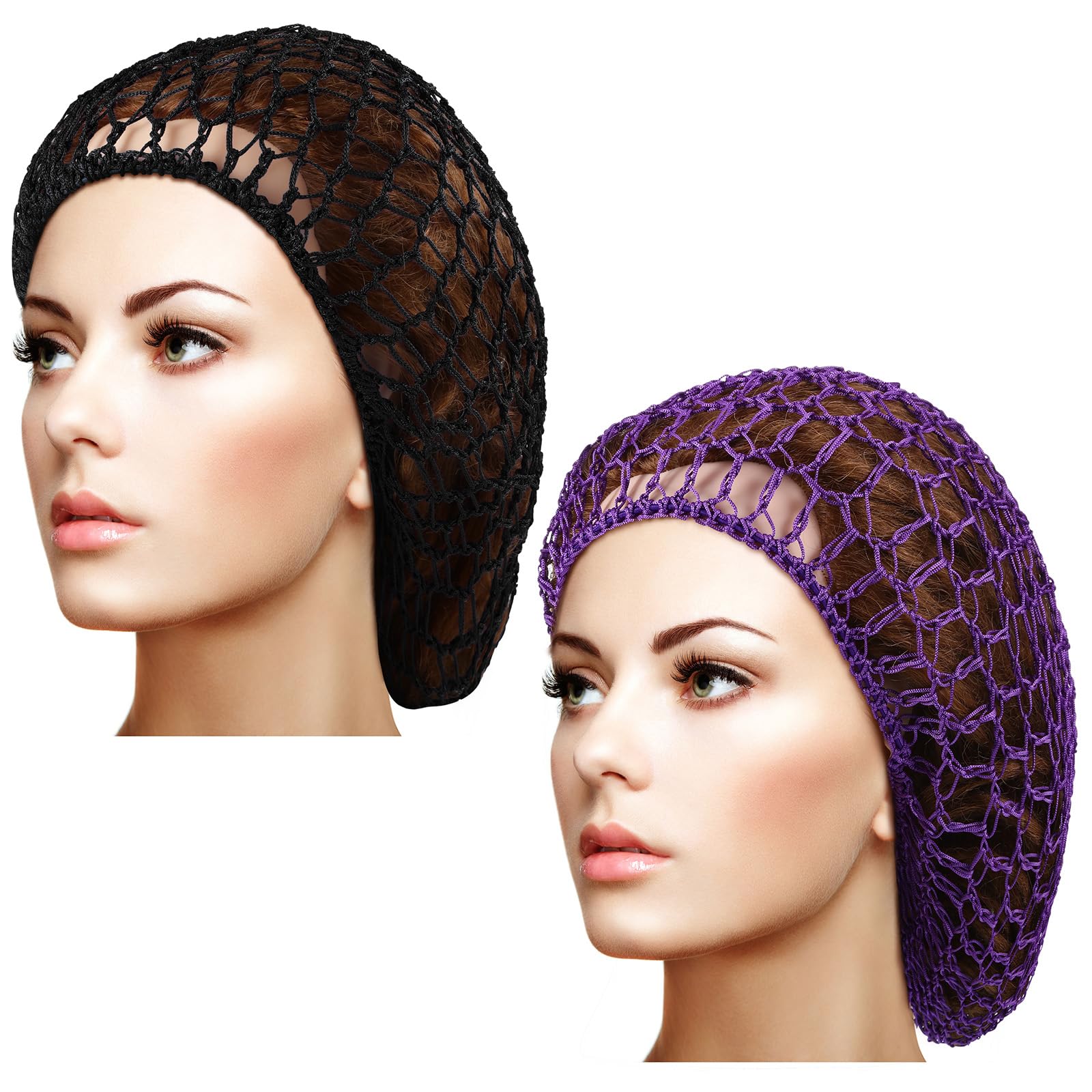 Waydress 2 Pcs Hair Nets Snood for Women Sleeping,Black, Purple