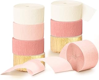 AOBKIAT Wedding Party Decorations, 8 Rolls Pink Gold Crepe Paper Streame...