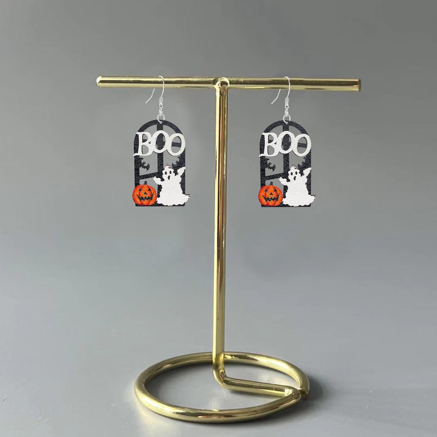 Halloween Wooden Pumpkin Ghost Earrings Spooky Cute Cat Bat angle Drop Earrings for Women Costume Party Jewelry Accessories - Image 7