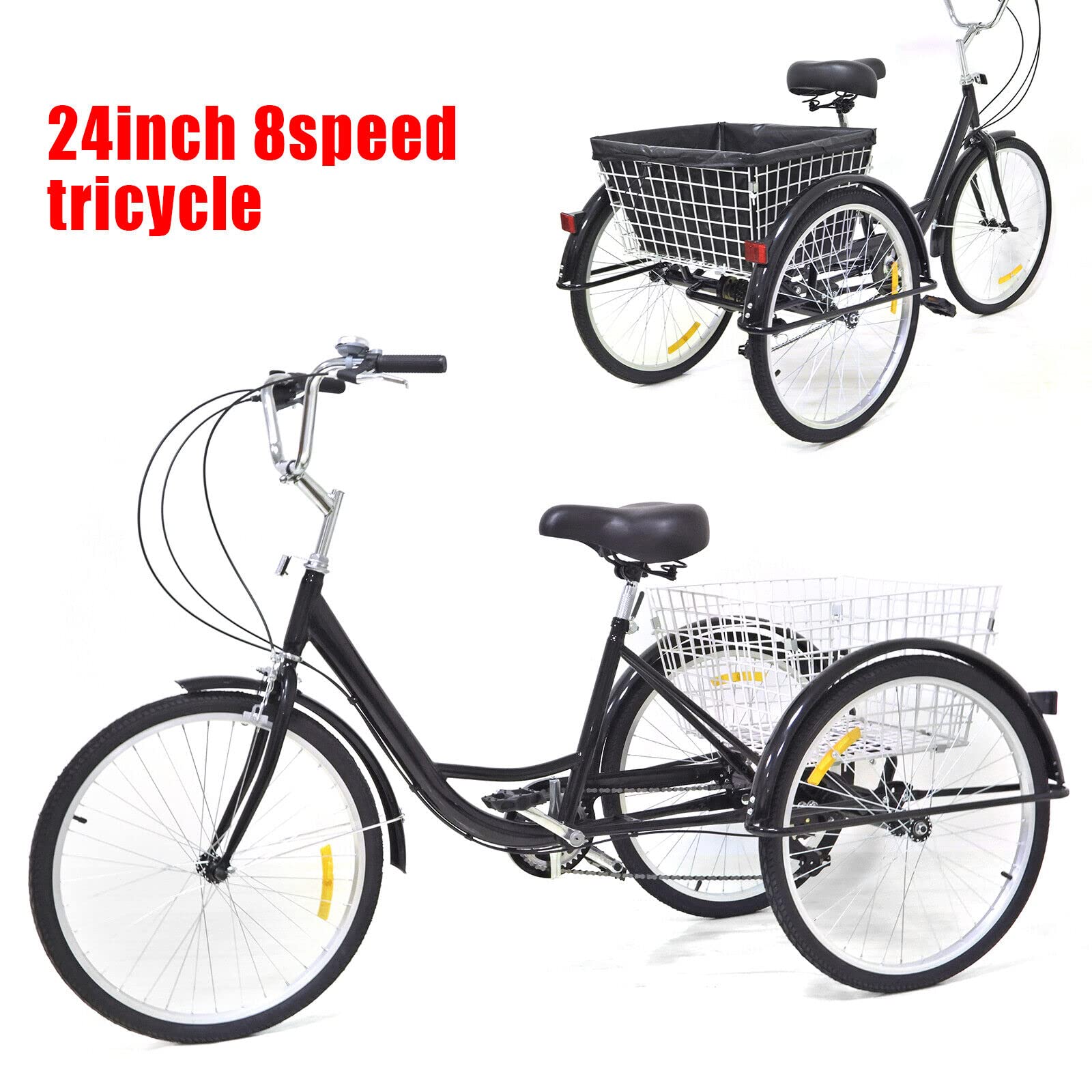 Triciclo Adulto 20'' A 8 Marce Con 3 Ruote E Cestino Pieghevole – Nero/Bianco, Telaio In Acciaio, Adatto Per Shopping E Turismo