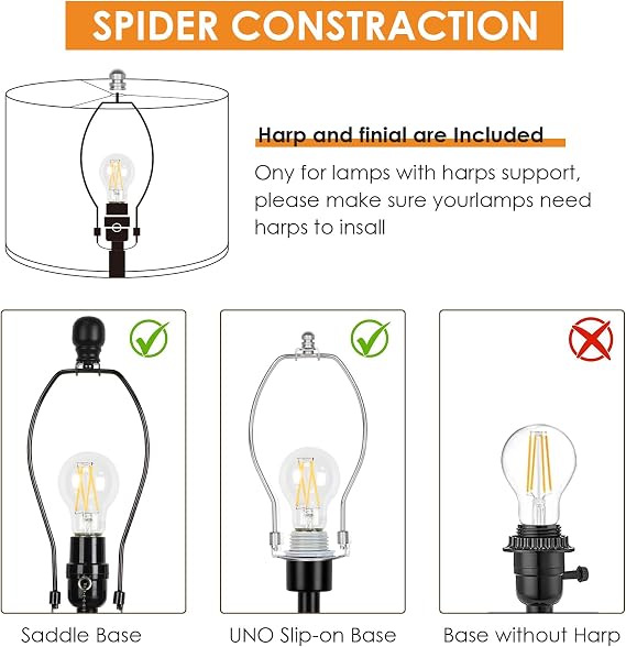 Qingmiao Drum Lamp Shades Set of 2, 13x13x10, Spider Fitter Finials