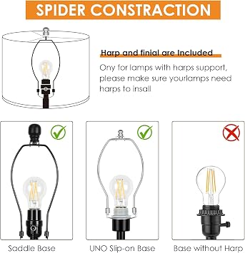 Qingmiao Drum Lamp Shades Set of 2, 13x13x10, Spider Fitter Finials