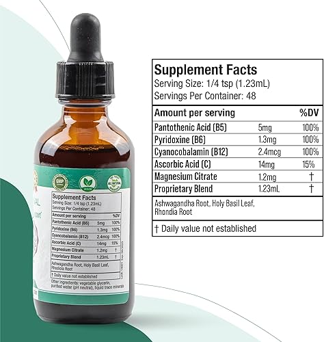Miniatura 6 de Active Adrenal - Tintura avanzada de apoyo suprarrenal - Entrega líquida para una mejor absorción - Ashwagandha, vitaminas B, magnesio y más
