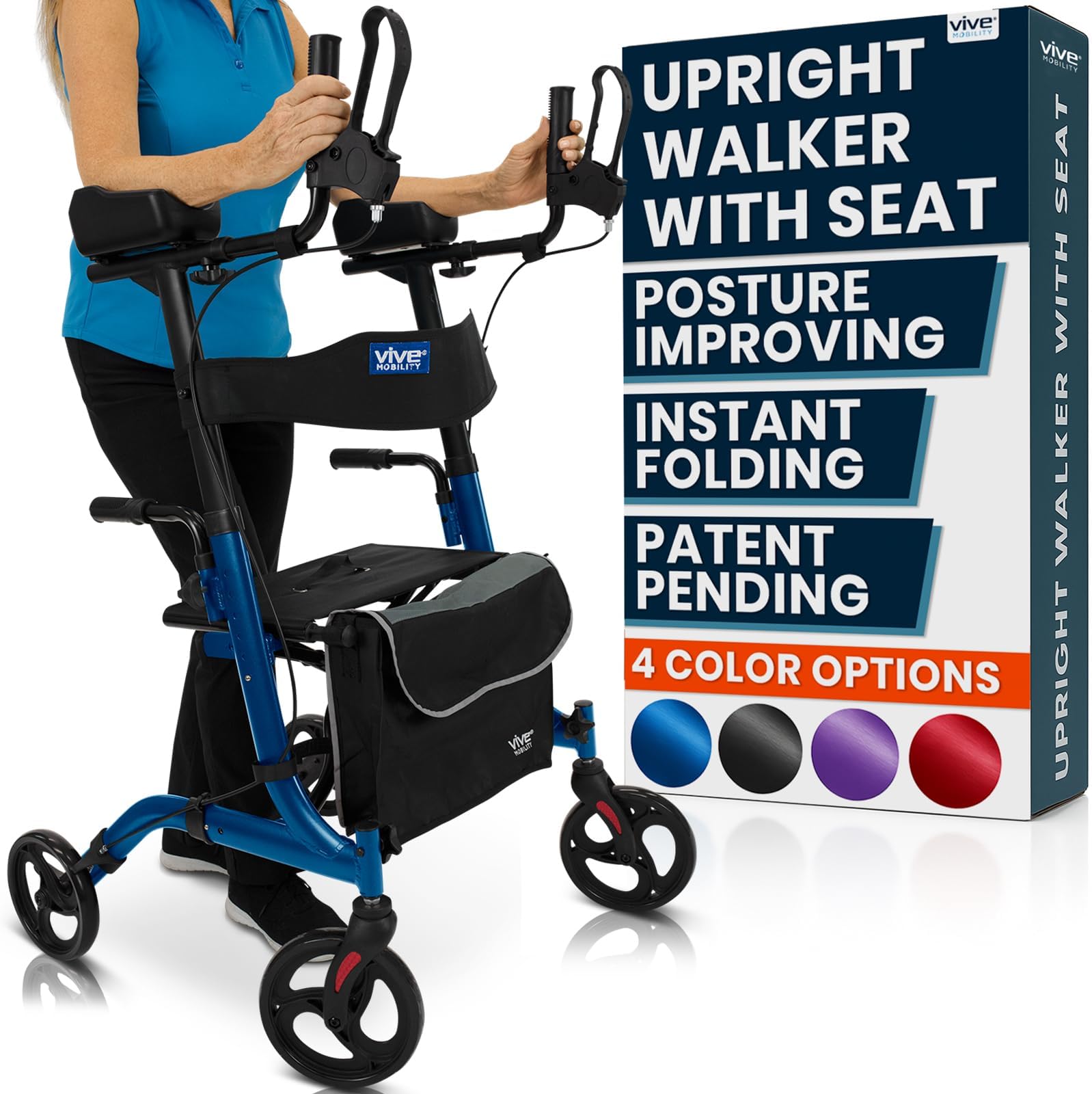 Vive Mobility Upright Walker with Seat - Stand Up Rollator