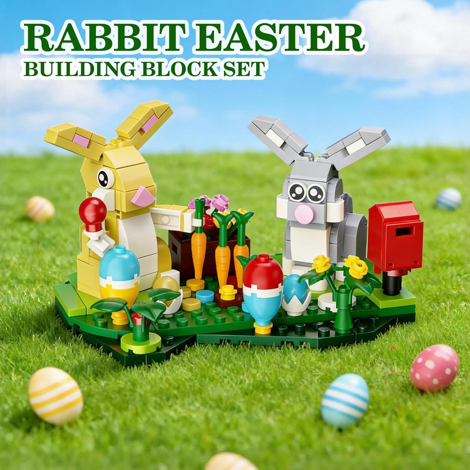 Easter Rabbits Eggs Building Set, Easter Gifts for Teens Adults - Springtime Pretend Playse, Includes Colorful Easter Eggs