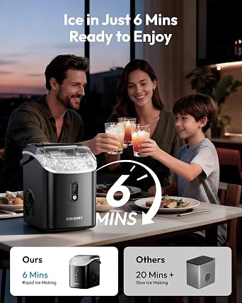 EUHOMY Nugget Ice Maker Countertop with Handle, 38lbs Daily Sonic Ice