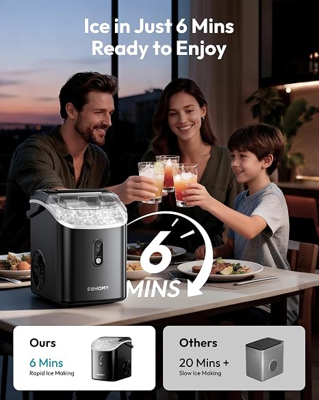 EUHOMY Nugget Ice Maker Countertop with Handle, 38lbs Daily Sonic Ice