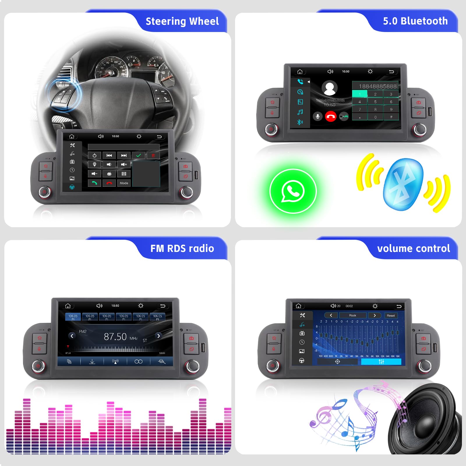 Autoradio per FIAT Panda 2013-2020 con schermo touchscreen USB Bluetooth FM/AM Linux Sistema doppio din stereo auto con Carplay wireless/Android Auto