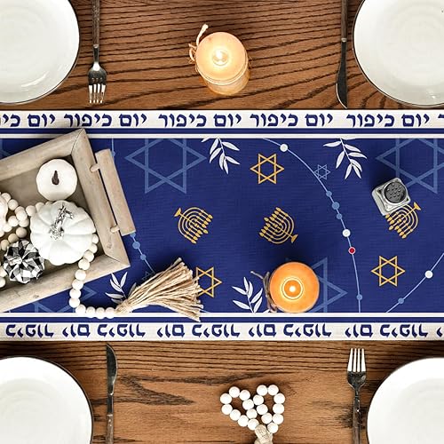 Miniatura 7 de Artoid Mode Shofar Leaves Yom Kippur - Camino de mesa, hexagrama para cocina, comedor, decoración para exteriores, hogar, fiesta, 13 x 36 pulgadas