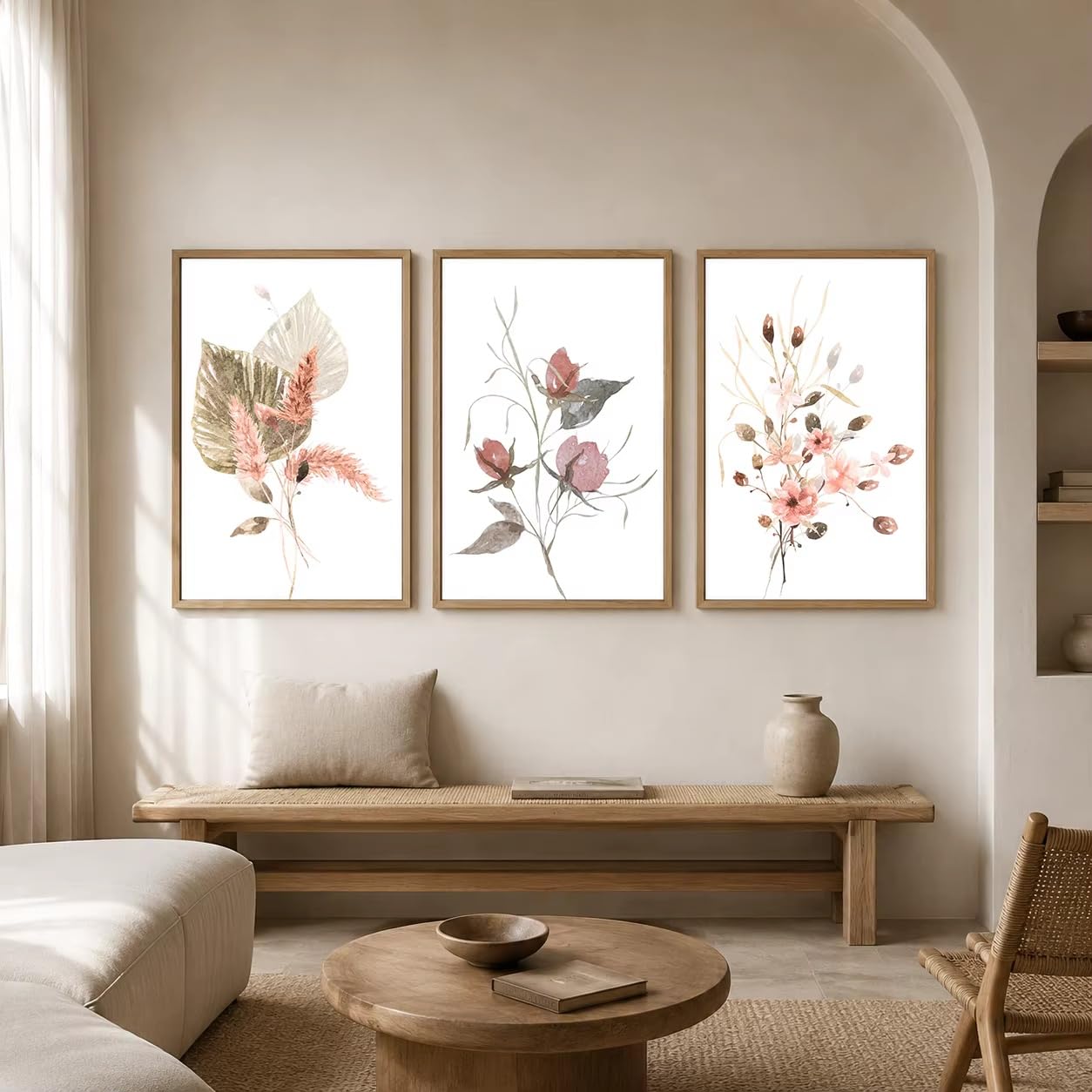 LTjiajuypd Quadri da parete con piante e fiori, dipinti botanici nordici su tela, poster minimalisti per l'arredamento del soggiorno (50x75 cm - 3 pezzi)
