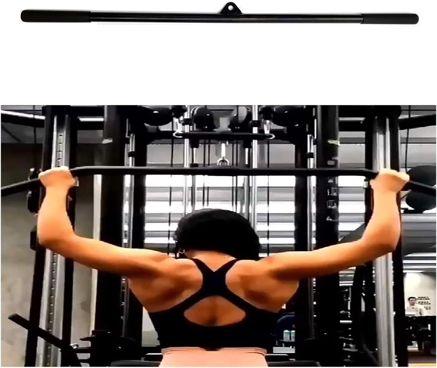 Tricep Press Down Bar LAT Pull Down Bar Handle Attachment for Cable Machine, Non-Slip Handgrips