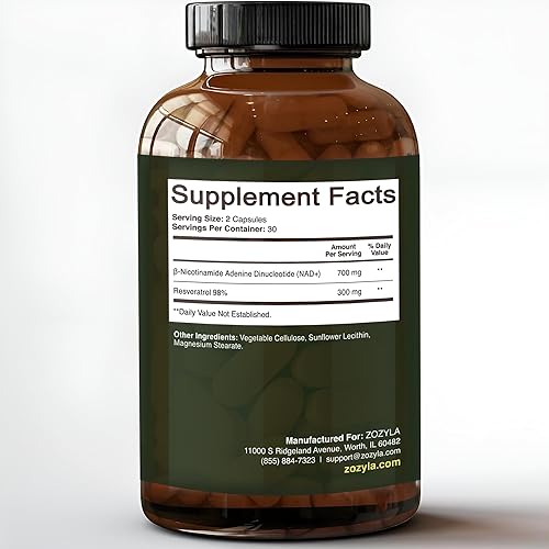 Miniatura 2 de Suplemento liposomal NAD+ con resveratrol 1000 mg por porción, 60 cápsulas, alta absorción, sin OMG, certificado e inspeccionado por GMP, probado en