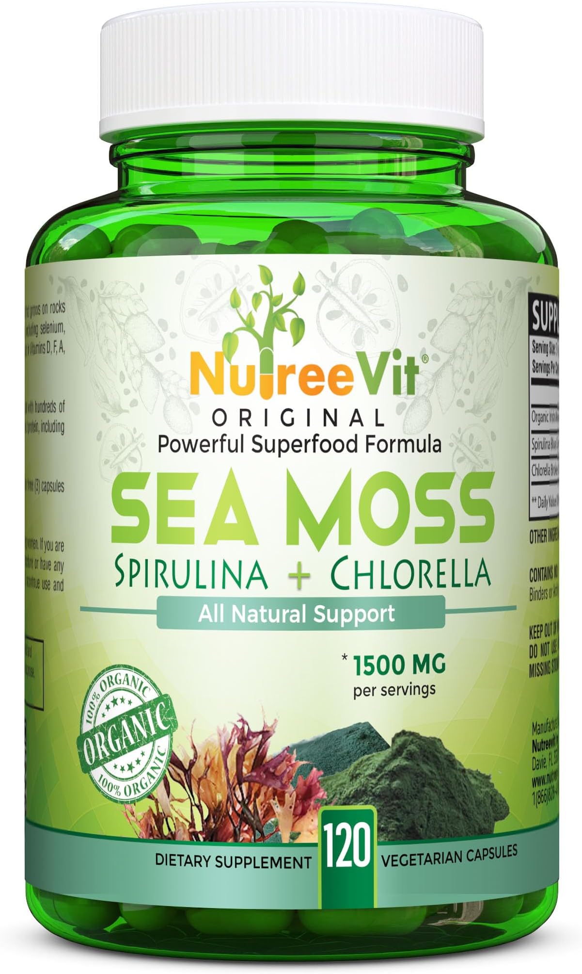 100% Organic - Sea Moss+ Spirulina+ Chlorella (60 Capsules)