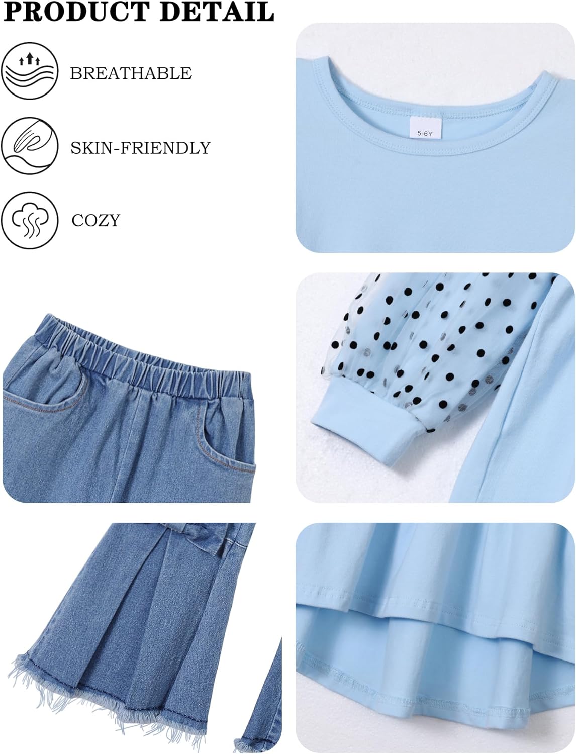 Todder Kids Girls Clothes Long Sleeve Shirts Top Flare Denim Jeans 2 Piece Fall Winter Girl Rodeo Outfits Set 3-8T - Image 5