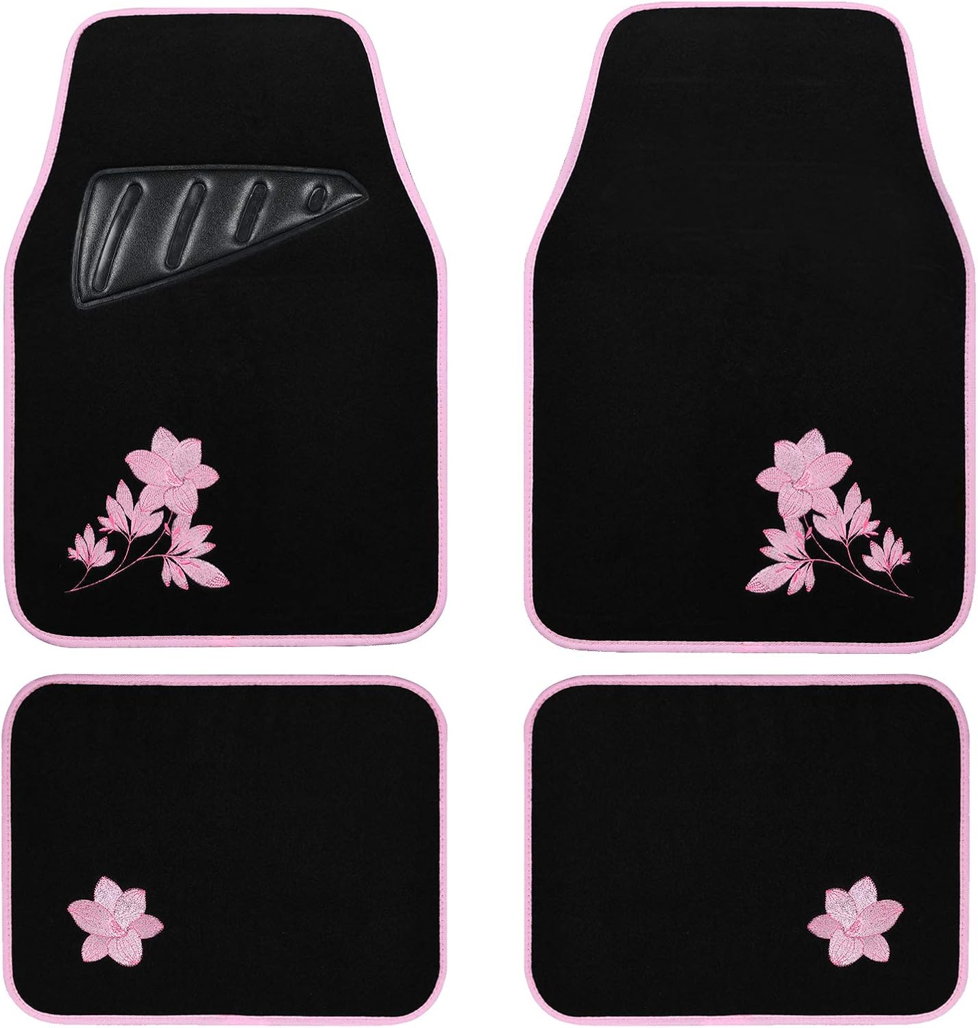 August Auto Universal Fit Flower 4PC Carpet Car Floor Mats with Heelpad Fit for Sedan, SUVs, Truck, Vans