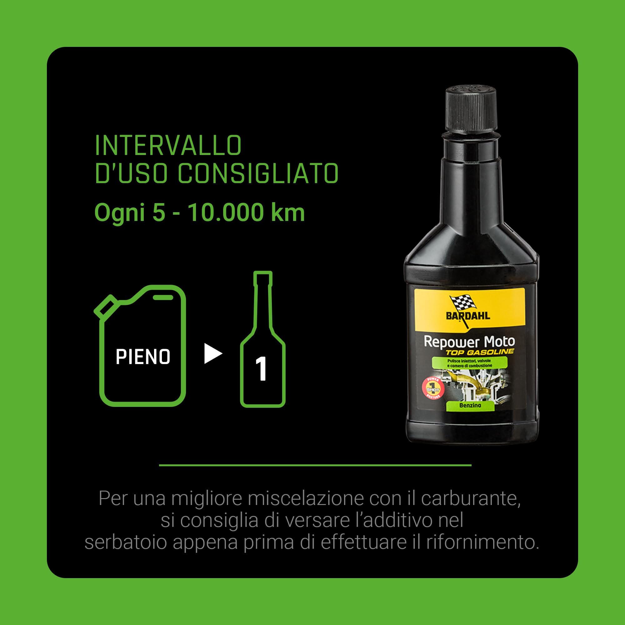 Bardahl - Repower Moto Top Gasoline - Pulisce Iniettori, Valvole e Camera di Combustione, Rimuove Depositivi, per Motori Benzina 2T e 4T Moto, Scooter, 150 ml