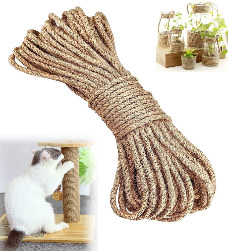 Khazna Natural Sisal Rope for Cat, Replacement Cat Scratching Post Sisal Rope, Replacement Cat Tree and Tower DIY Scratcher Thick Rope (4mmx30m)