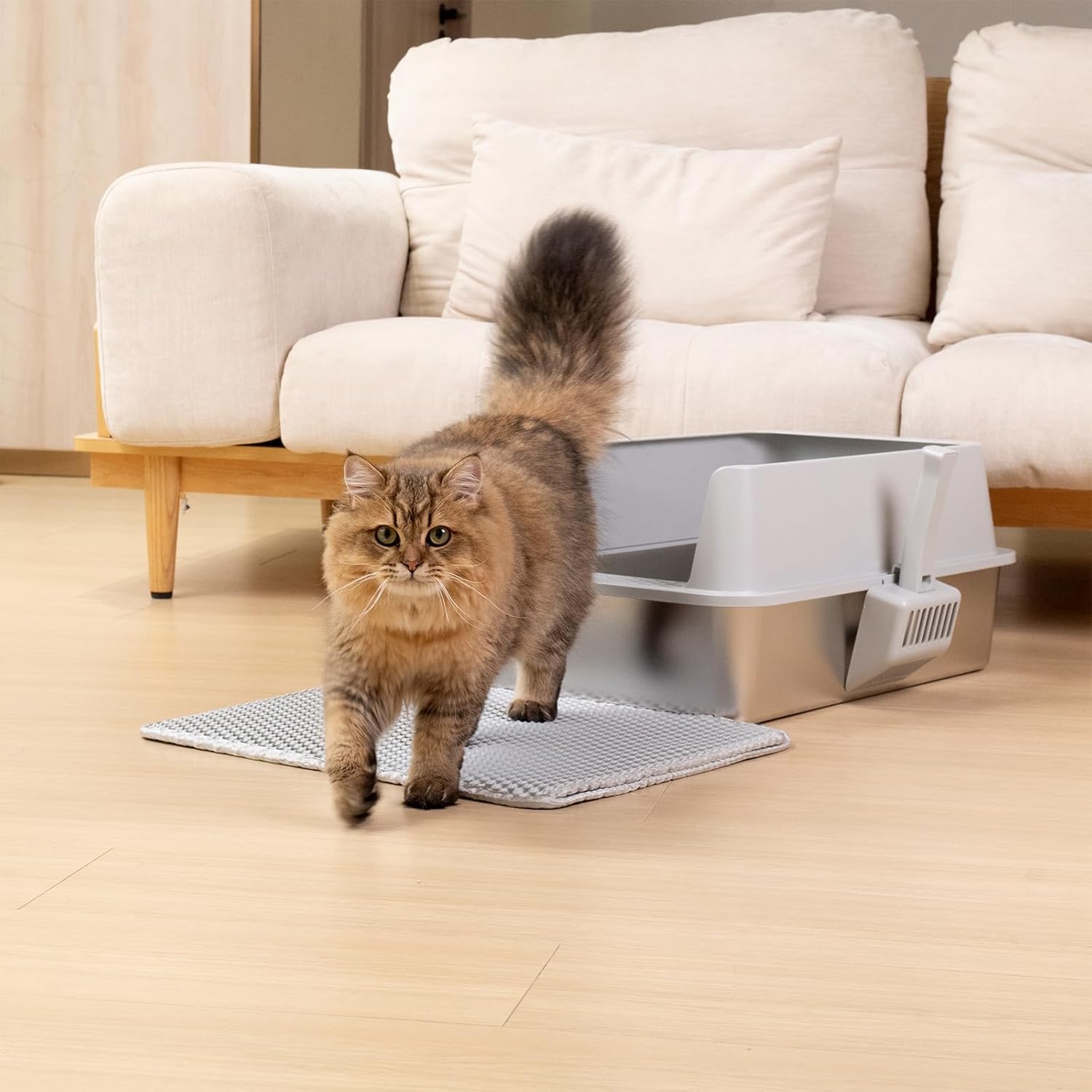 Stainless Steel Litter Box, Large Metal Litter Box with Lid, XL Steel Litter Boxes for Adult/Big Cat, Anti-Urine Leakage,Easy Cleaning, No Smell, Non-Stick, Includes Scooper and Mat