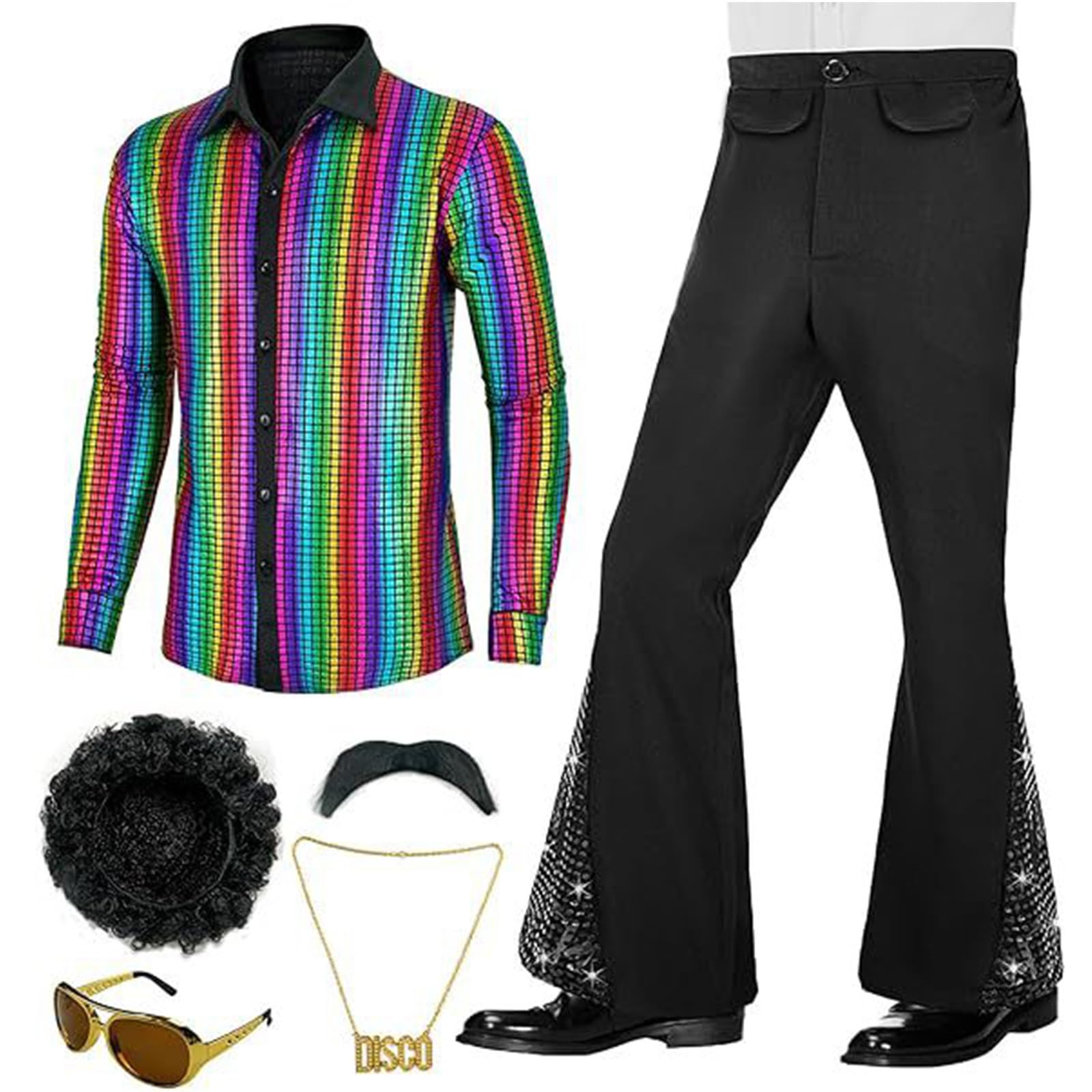 costume Mens 70s Fancy Dress disco 1970s Hippie Costume